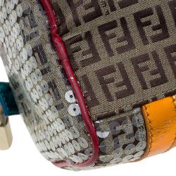 Pre Owned Fendi Multicolor Zucchino Canvas Mini Sequins Forever Bauletto Boston Bag