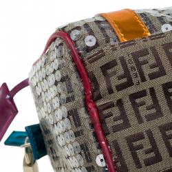 Pre Owned Fendi Multicolor Zucchino Canvas Mini Sequins Forever Bauletto Boston Bag