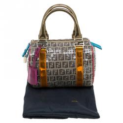 Pre Owned Fendi Multicolor Zucchino Canvas Mini Sequins Forever Bauletto Boston Bag