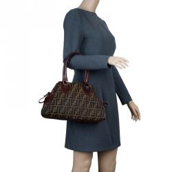 Pre Owned Fendi Tobacco Zucca Canvas/Leather Small Du Jour Tote
