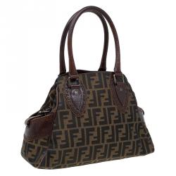 Pre Owned Fendi Tobacco Zucca Canvas/Leather Small Du Jour Tote