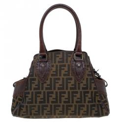 Pre Owned Fendi Tobacco Zucca Canvas/Leather Small Du Jour Tote