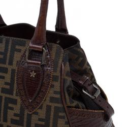Pre Owned Fendi Tobacco Zucca Canvas/Leather Small Du Jour Tote