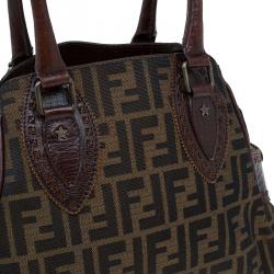 Pre Owned Fendi Tobacco Zucca Canvas/Leather Small Du Jour Tote