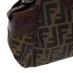 Pre Owned Fendi Tobacco Zucca Canvas/Leather Small Du Jour Tote
