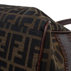 Pre Owned Fendi Tobacco Zucca Canvas/Leather Small Du Jour Tote