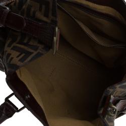 Pre Owned Fendi Tobacco Zucca Canvas/Leather Small Du Jour Tote