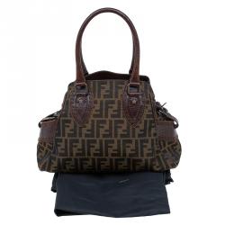 Pre Owned Fendi Tobacco Zucca Canvas/Leather Small Du Jour Tote