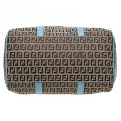 Pre Owned Fendi Blue and Beige Zucchino Canvas Forever Bauletto Boston Bag
