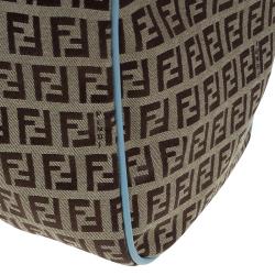 Pre Owned Fendi Blue and Beige Zucchino Canvas Forever Bauletto Boston Bag