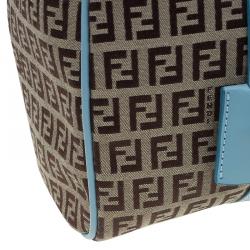 Pre Owned Fendi Blue and Beige Zucchino Canvas Forever Bauletto Boston Bag