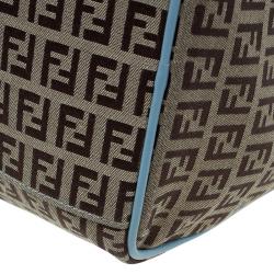 Pre Owned Fendi Blue and Beige Zucchino Canvas Forever Bauletto Boston Bag