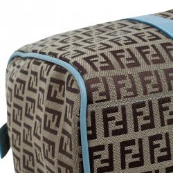 Pre Owned Fendi Blue and Beige Zucchino Canvas Forever Bauletto Boston Bag