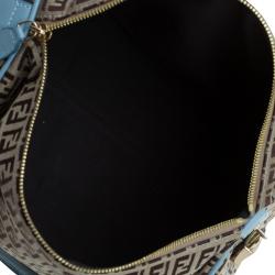 Pre Owned Fendi Blue and Beige Zucchino Canvas Forever Bauletto Boston Bag