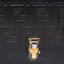 Pre Owned Fendi Black Leather Kan I Logo Embossed Top Handle Shoulder Bag