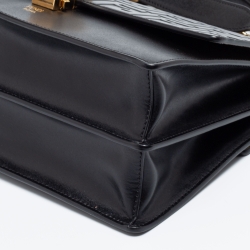 Pre Owned Fendi Black Leather Kan I Logo Embossed Top Handle Shoulder Bag