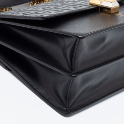 Pre Owned Fendi Black Leather Kan I Logo Embossed Top Handle Shoulder Bag