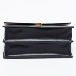 Pre Owned Fendi Black Leather Kan I Logo Embossed Top Handle Shoulder Bag