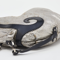 Pre Owned Fendi Silver/Black Python and Leather Oyster Hobo