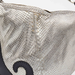 Pre Owned Fendi Silver/Black Python and Leather Oyster Hobo