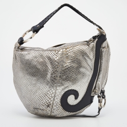 Pre Owned Fendi Silver/Black Python and Leather Oyster Hobo