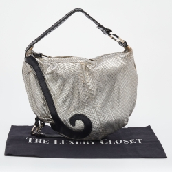 Pre Owned Fendi Silver/Black Python and Leather Oyster Hobo