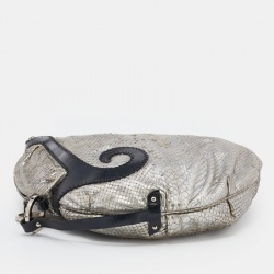 Pre Owned Fendi Silver/Black Python and Leather Oyster Hobo