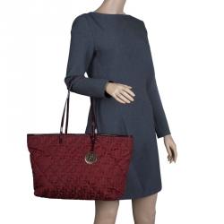 Pre Owned Fendi Red Zucca Quilted Canvas Roll Tote 