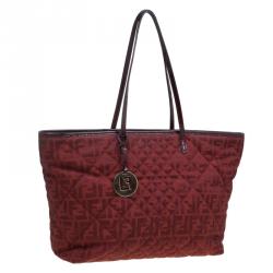 Pre Owned Fendi Red Zucca Quilted Canvas Roll Tote 