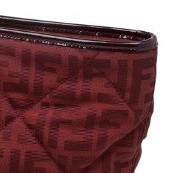 Pre Owned Fendi Red Zucca Quilted Canvas Roll Tote 
