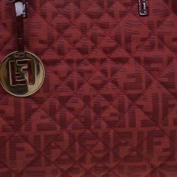 Pre Owned Fendi Red Zucca Quilted Canvas Roll Tote 