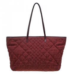 Pre Owned Fendi Red Zucca Quilted Canvas Roll Tote 