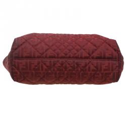 Pre Owned Fendi Red Zucca Quilted Canvas Roll Tote 