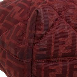 Pre Owned Fendi Red Zucca Quilted Canvas Roll Tote 