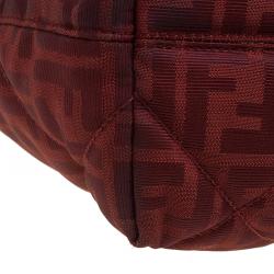 Pre Owned Fendi Red Zucca Quilted Canvas Roll Tote 
