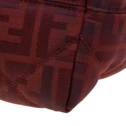 Pre Owned Fendi Red Zucca Quilted Canvas Roll Tote 