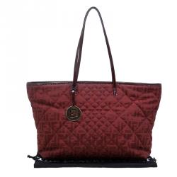 Pre Owned Fendi Red Zucca Quilted Canvas Roll Tote 