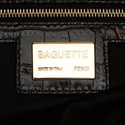 Pre Owned Fendi Black Satin Baguette Shoulder Bag