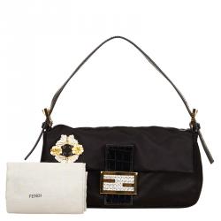 Pre Owned Fendi Black Satin Baguette Shoulder Bag