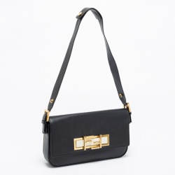 Pre Owned Fendi Black Leather 3Baguette Shoulder Bag