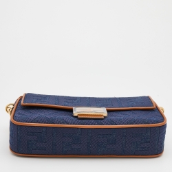 Fendi Navy Blue Canvas and Leather Baguette Bag