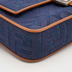 Fendi Navy Blue Canvas and Leather Baguette Bag