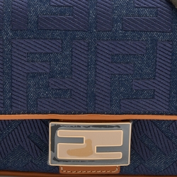 Fendi Navy Blue Canvas and Leather Baguette Bag