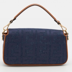 Fendi Navy Blue Canvas and Leather Baguette Bag