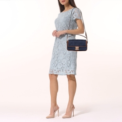 Fendi Navy Blue Canvas and Leather Baguette Bag