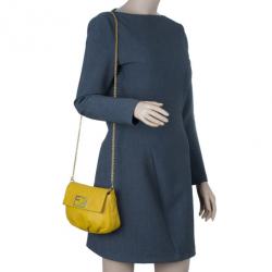 Pre Owned Fendi Yellow Leather Fendista Pochette Crossbody