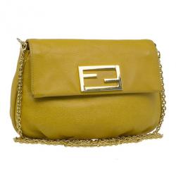 Pre Owned Fendi Yellow Leather Fendista Pochette Crossbody
