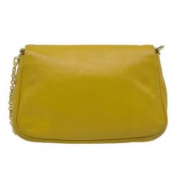 Pre Owned Fendi Yellow Leather Fendista Pochette Crossbody