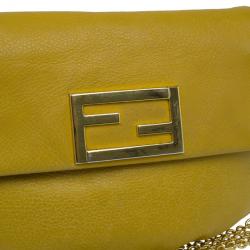 Pre Owned Fendi Yellow Leather Fendista Pochette Crossbody