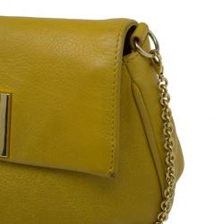 Pre Owned Fendi Yellow Leather Fendista Pochette Crossbody